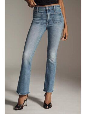 NWT Mother Lil Patch Pocket Weekender in Poppin Wheelies Stretch Flare Jeans 28